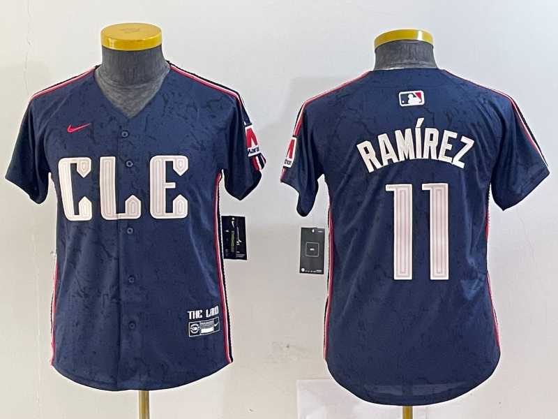 Youth Cleveland Guardians #11 Jose Ramirez Navy 2024 City Connect Limited Stitched Jersey1